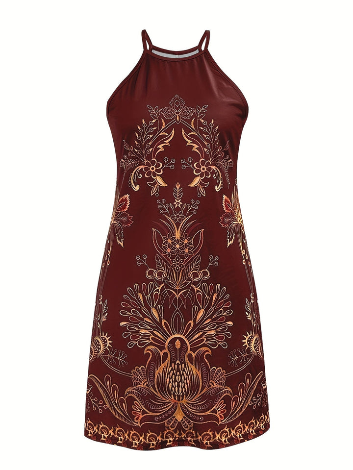 Bandy-Boho Floral Print Halter Dress