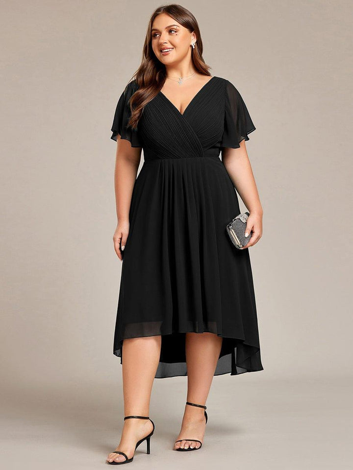 FAYE™ |Plus Size V-Neck High-Low Chiffon Wedding Guest Dress