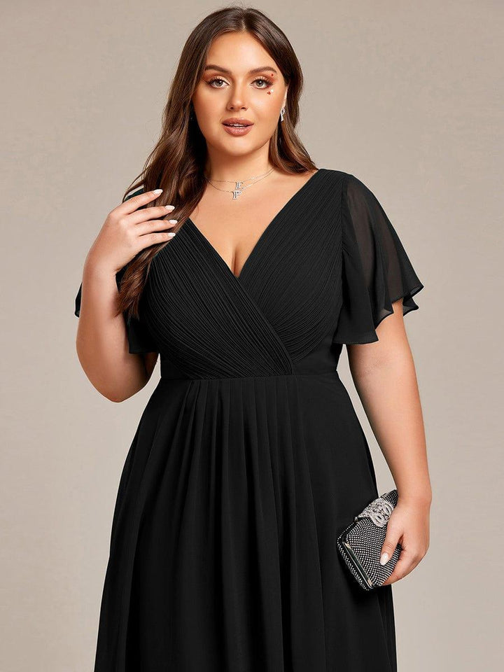 FAYE™ |Plus Size V-Neck High-Low Chiffon Wedding Guest Dress