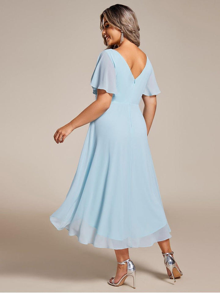 FAYE™ |Plus Size V-Neck High-Low Chiffon Wedding Guest Dress