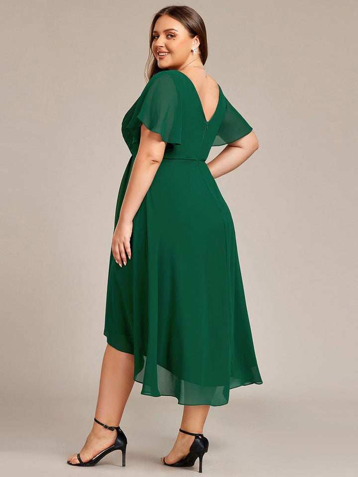 FAYE™ |Plus Size V-Neck High-Low Chiffon Wedding Guest Dress