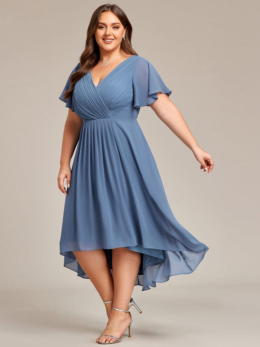 FAYE™ |Plus Size V-Neck High-Low Chiffon Wedding Guest Dress