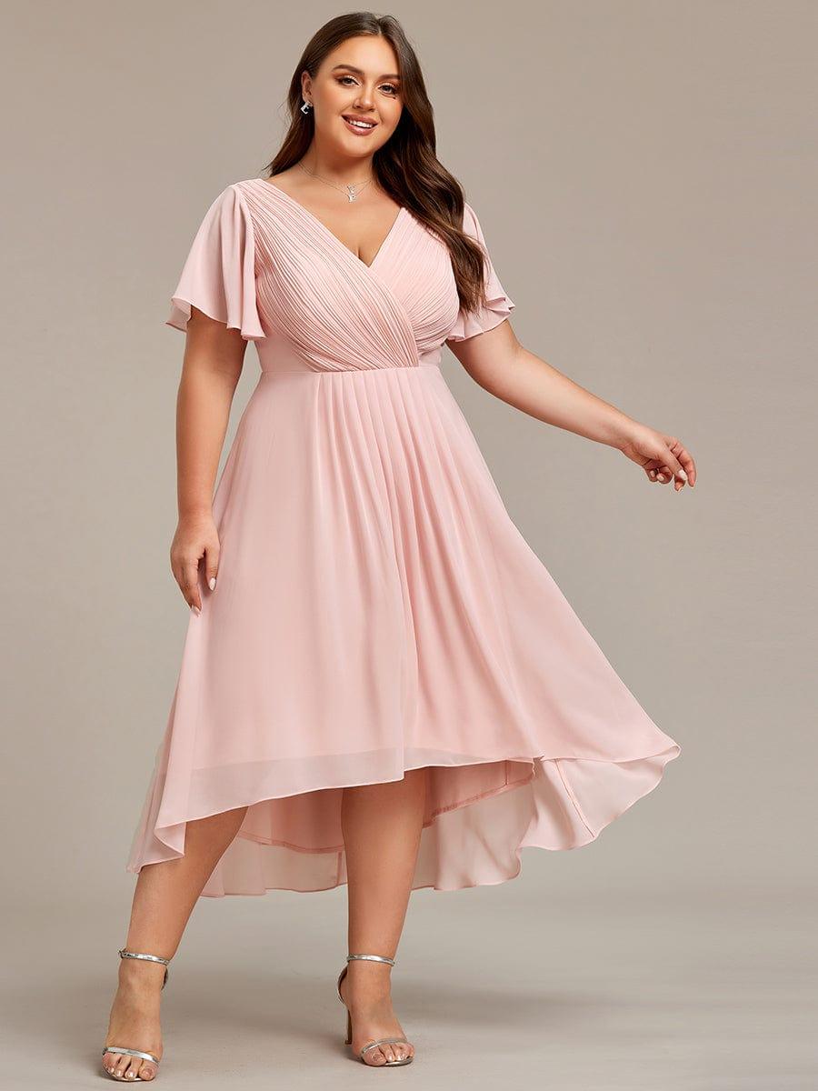 FAYE™ |Plus Size V-Neck High-Low Chiffon Wedding Guest Dress