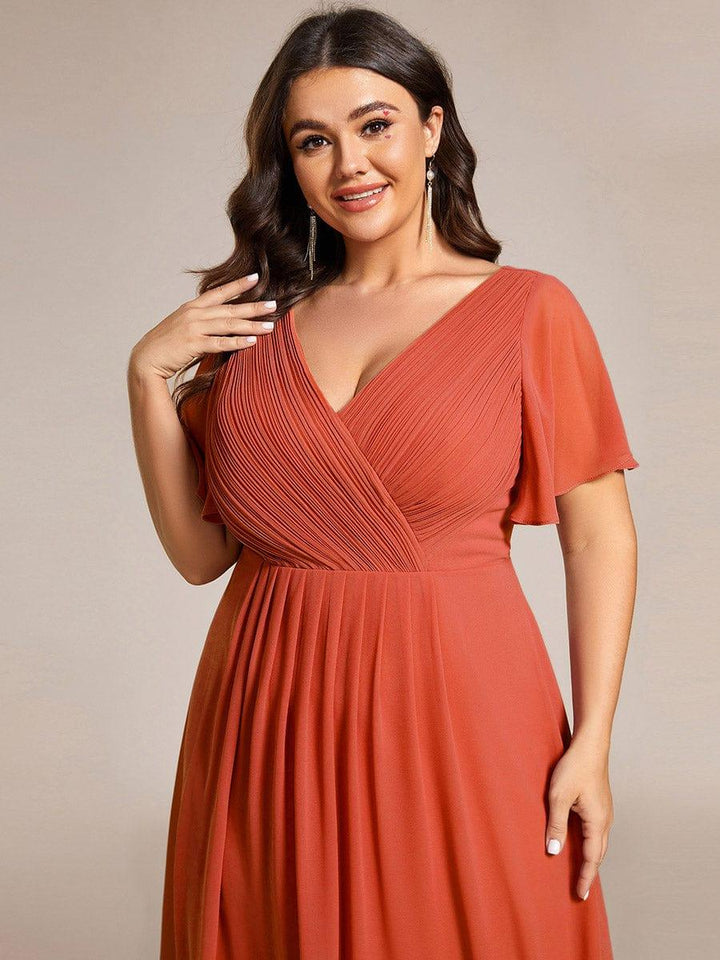 FAYE™ |Plus Size V-Neck High-Low Chiffon Wedding Guest Dress