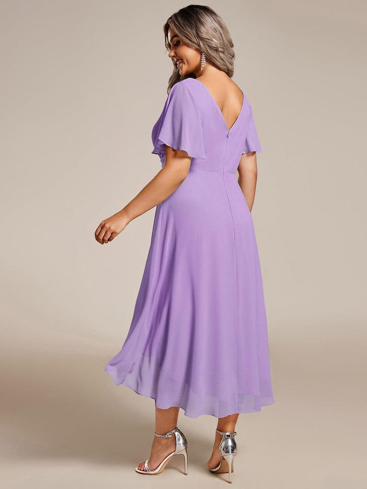 FAYE™ |Plus Size V-Neck High-Low Chiffon Wedding Guest Dress